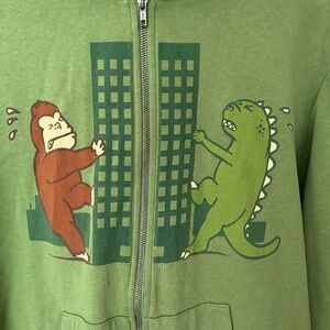 Playful Cartoon Style Zip-up Green Hoodie